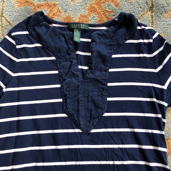 Ralph Lauren cotton striped navy blue shirt medium - Picture 4 of 5